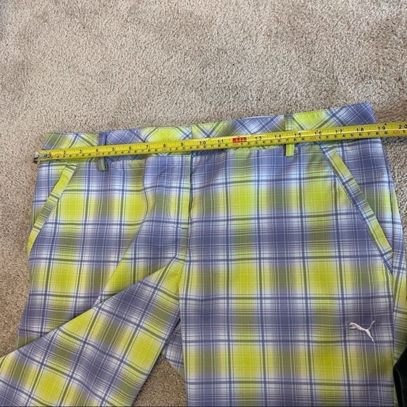 Puma golf plaid tech shorts persian violet Sz 12 NWT neon yellow purple - Picture 5 of 14